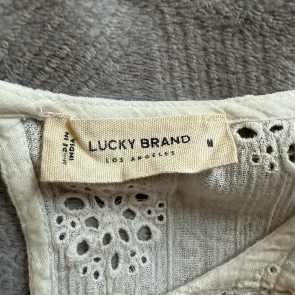 Lucky Brand Schiffley notch neck top Hippie vintage vibes cotton tassel - Picture 12 of 13
